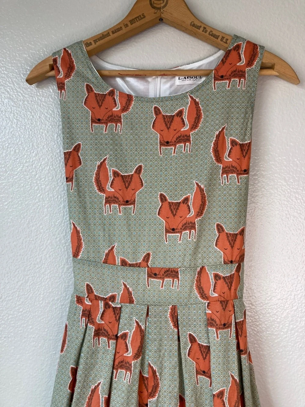 L.A. Soul Fox print Fit and Flare Dress Retro Sleeveless Whimsical Novelty sz S - Picture 3 of 10